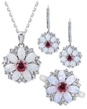 Macy's Lab Grown Opal Rhodolite Garnet Lab Grown White Sapphire Jewelry Collection In Sterling Silver - Metallic