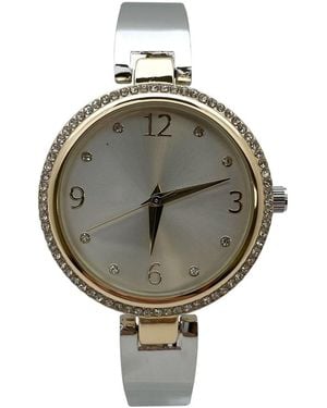 Olivia Pratt Round Face Rhinestone Bezel Soft Bangle Watch - Gray