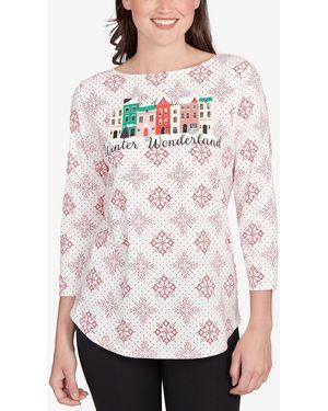 Ruby Rd. Petite Winter Wonderland Snowflake Knit Top - White