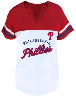Fanatics White/red Philadelphia Phillies Plus Size Two-stripe V-neck T-shirt