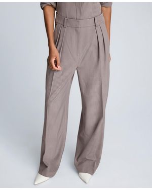 Kenneth Cole Pinstripe High Rise Double Pleated Pants - Brown