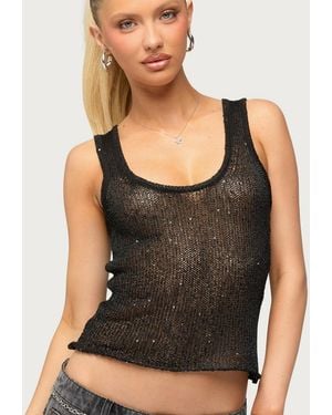 Edikted Eleora Sequin Knit Tank Top - Black