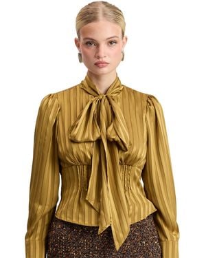 Avec Les Filles Long-puff Sleeve Scarf-tie Neck Blouse - Multicolor