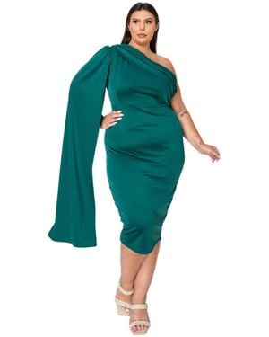 L I V D Plus Size Spade One Shoulder Cape Dress - Green