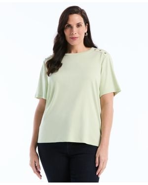 Rafaella Plus Size Button Detail Short-sleeve Top - White