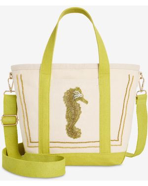 On 34th Beaded Canvas Small Tote Handbag - Yellow