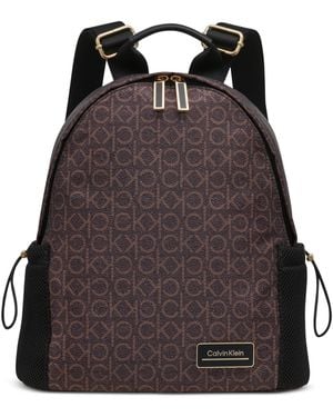 Calvin Klein Jessie Signature Mesh Side Pocket Nylon Backpack - Brown