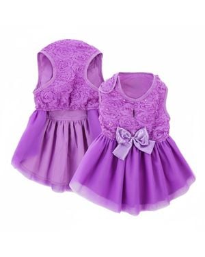 Aronkl Dog Wedding Princess Lace Dress Soft Polyester - Purple