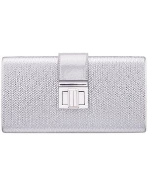 Nina Embossed Woven Turnlock Minaudiere Small Handbag - Gray