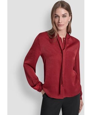 DKNY Crushed Satin Long Sleeve Blouse - Red