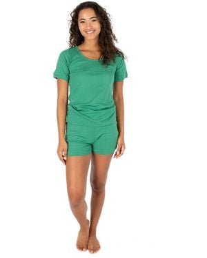 Leveret Matching Family Two Piece Cotton Short Sleeve Shirt And Shorts Solid Color Pajamas - Green