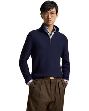 Polo Ralph Lauren Quarter-zip Polo-collar Regular-fit Wool Sweater - Blue