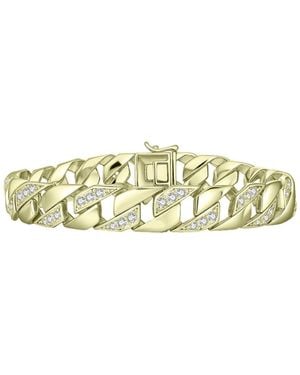 Genevive Jewelry Sterling Silver Iced Out Cubic Zirconia Braided Cuban Chain Bracelet - White