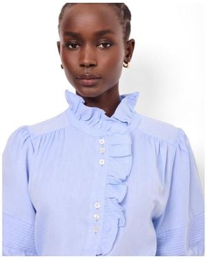 Mint Velvet Cotton Chambray Ruffle Blouse - Blue