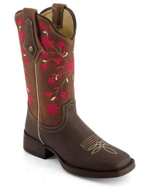 Forastero Authentic Leather Flowers Embroidery Western Boots - Brown