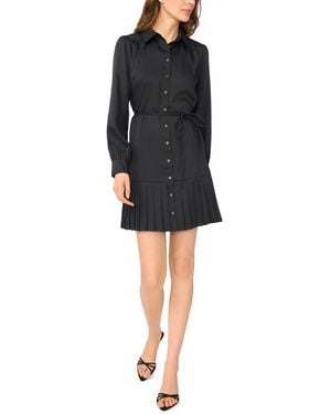 Cece Long-sleeve Button-down Pleated Mini Dress - Black