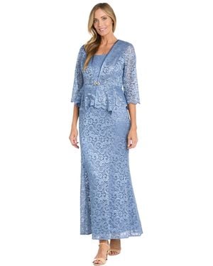 R & M Richards Petite 2-pc. Metallic-lace Gown & Jacket Set - Blue