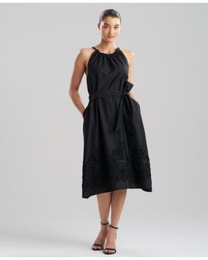 Natori Carnation Embroidery Halter Neck Midi Dress - Black