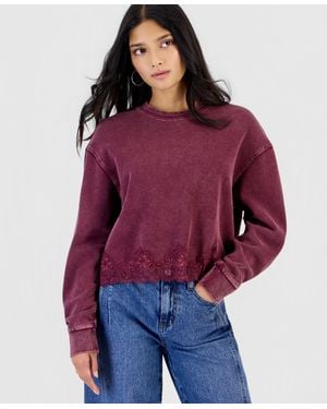And Now This Petite Lace-trim Long-sleeve Fleece Lounge Top - Red