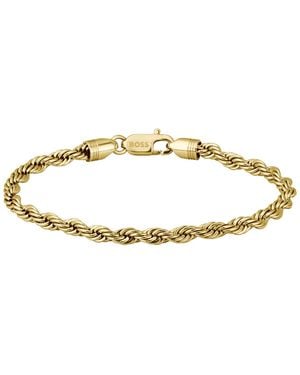 BOSS Men Myles Ionic Plated Thin Gold Steel Bracelet - Metallic