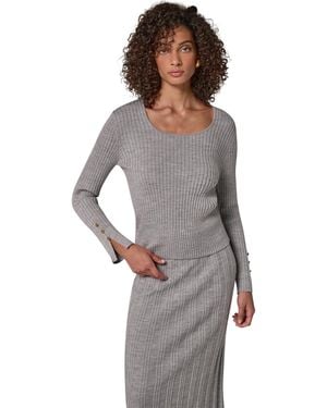 Donna Karan Merino Wool Boat-neck Ribbed Long-sleeve Sweater - Gray