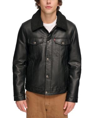 Levi's S Smooth Lamb Touch Faux Leather Classic Trucker Jacket Long Sleeve Faux Leather Jackets - Black