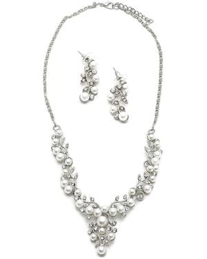 SOH Pearl Cluster Necklace And Earrings (7-8 Mm - Metallic