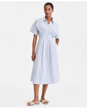 On 34th Pleated Waist Midi Shirtdress - White