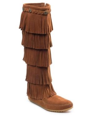 Minnetonka Suede 5-layer Fringe Boots - Brown