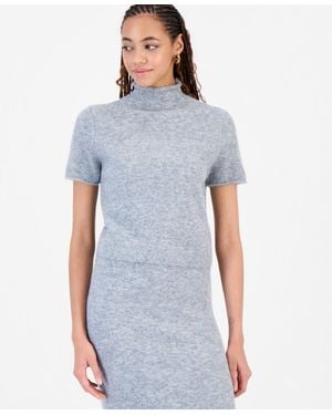 BarIII Mock Neck Short-sleeve Sweater - Blue