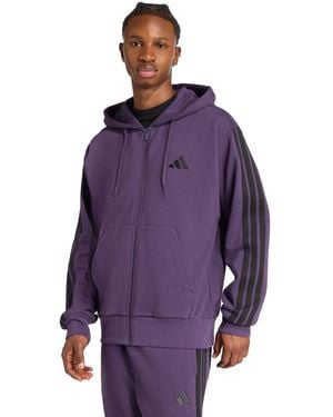 adidas Regular-fit 3-stripes Full-zip Fleece Hoodie - Purple