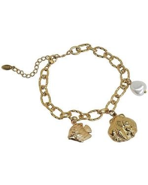SOH Gold-tone Faux Pearl Charm Bracelet - Metallic