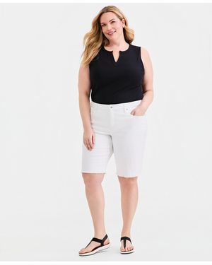 Style & Co. Plus Size Plus Size Mid-rise Raw-edge Bermuda Shorts - Black