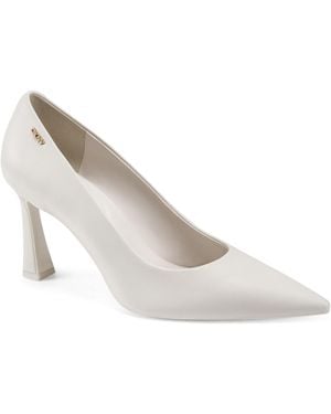 DKNY Charmaine High Heel Pointed Toe Faux Leather Pumps - White