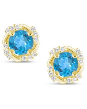 Macy's Gemstone And Diamond Framed 1/3" Stud Earrings - Blue