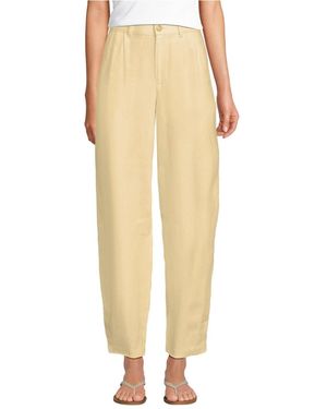 Lands' End Petite Linen High Rise Pleated Barrel Leg Ankle Pants - Yellow