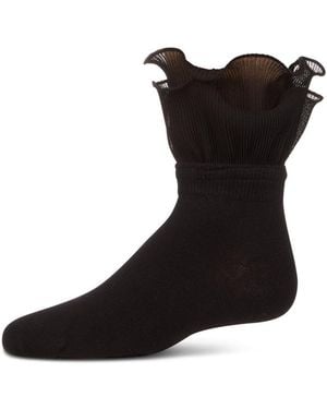 Memoi Little Girls Dual Layer Ruffle Anklet Socks - Black