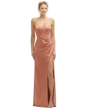 After Six Strapless Topstitched Corset Satin Maxi Dress - White