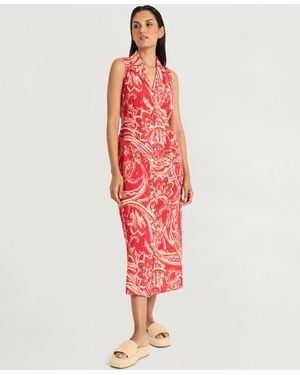 The Good Journey Printed Midi Dress - Red