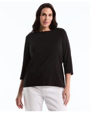 Rafaella Plus Size Boat Neck Pull-on Top - Black
