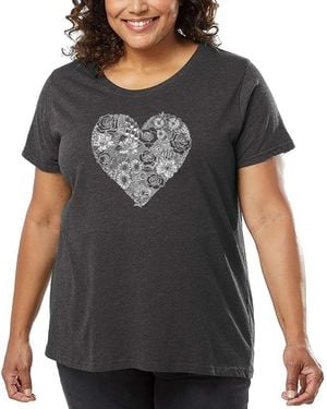 LA Pop Art Plus Size Heart Flowers Art T-shirt - Gray