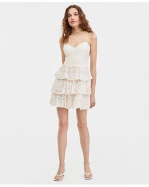 Seni & Cade Sweetheart-neck Tiered-lace Mini Dress - White