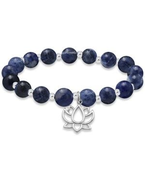 Macy's Silver-plated Beaded Lotus Charm Stretch Bracelet - Blue