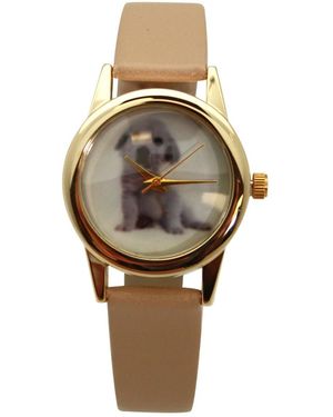 Olivia Pratt Cat And Dog Face Faux Leather Band Watch - Natural