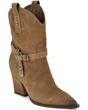 Nine West Weslie Suede Block Heel Western Booties - Brown