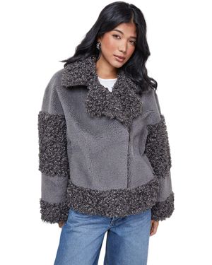 Warehouse Faux Fur Mix Zip Through Jacket - Gray