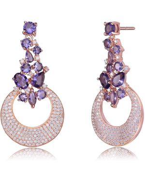 Genevive Jewelry Sterling Silver Open Circle Drop Cubic Zirconia Dangle Earrings - Pink