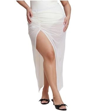 Eloquii Plus Size Mesh Maxi Asym Skirt Coverup - White