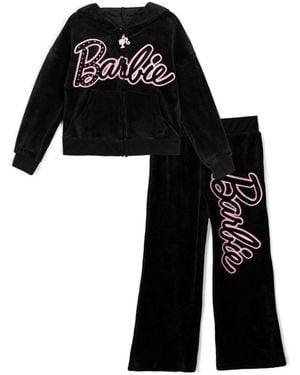 Barbie Girls Loungewear Velour Hoodie And Pants Set - Black