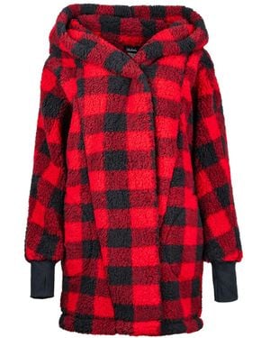 Jill Martin Hooded Sherpa Button Front Lounger Jacket - Red